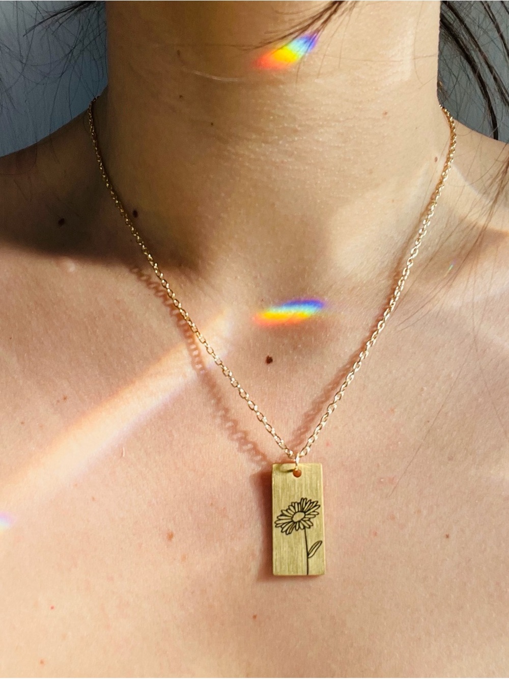 Gold 18k Stainless Teel Floral Rectangle Pendant Necklace Women Jewelry